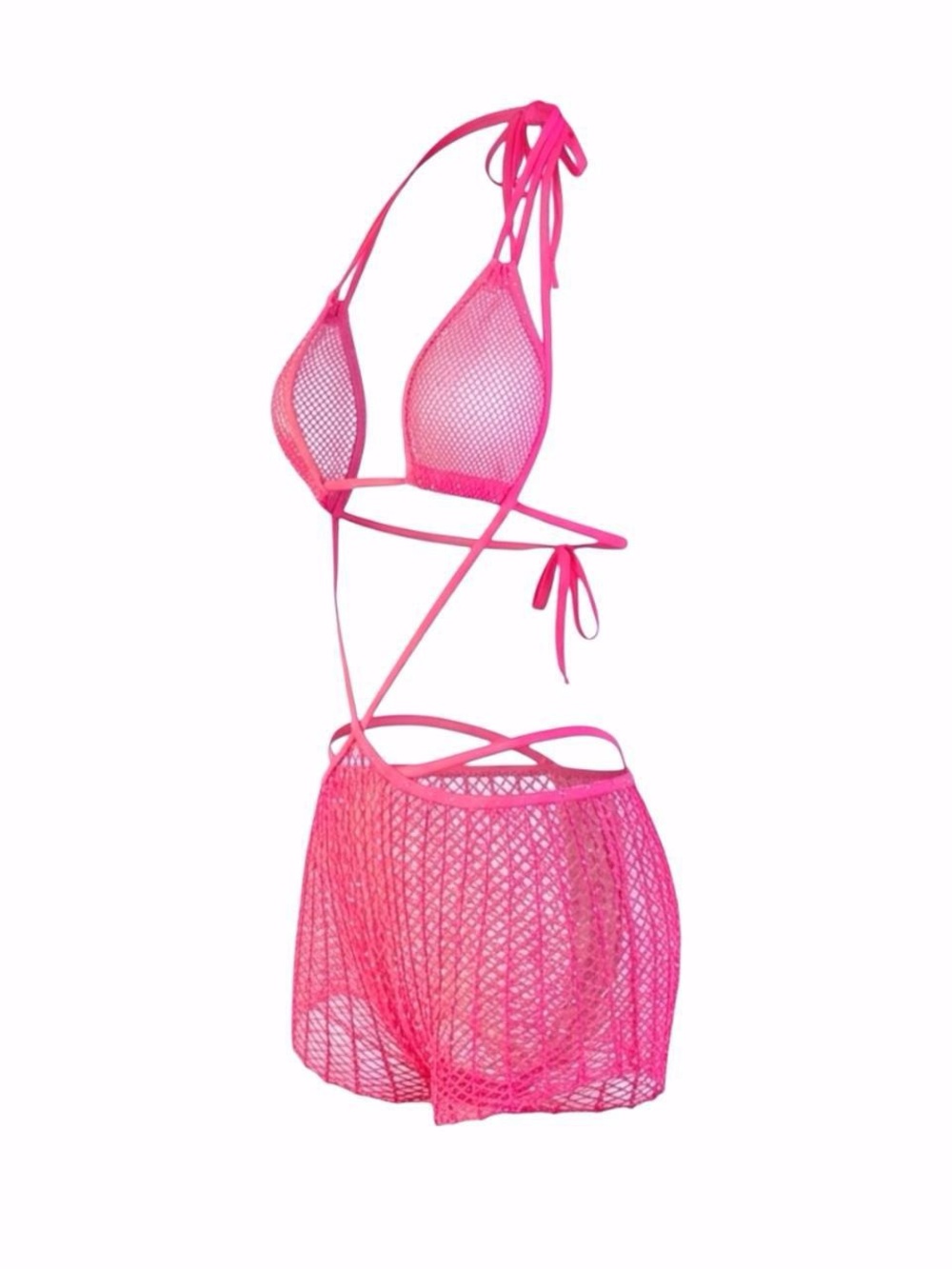 Neon Pink Rhinestone Mesh Short Set - One Size - Picture 3 of 8
